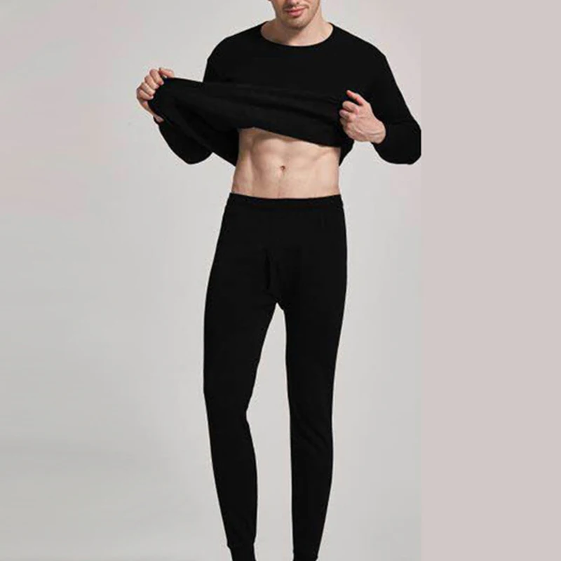 1Set Men Thermal Underwear Set Keep Warm Tops+Pants Ski Underwear Men Ski Suit Plus Cashmere Winter Thermal Underwear