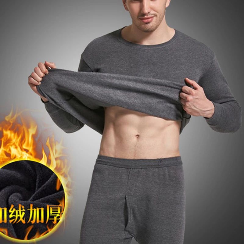 1Set Men Thermal Underwear Set Keep Warm Tops+Pants Ski Underwear Men Ski Suit Plus Cashmere Winter Thermal Underwear