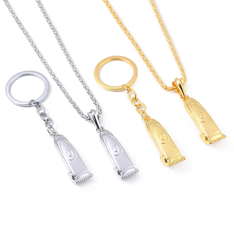 Barber Shop Shaver Razor Keychain Hairclippers Hair Dryer Combs Scissors Pendant Keyring for Barber Key Accessories