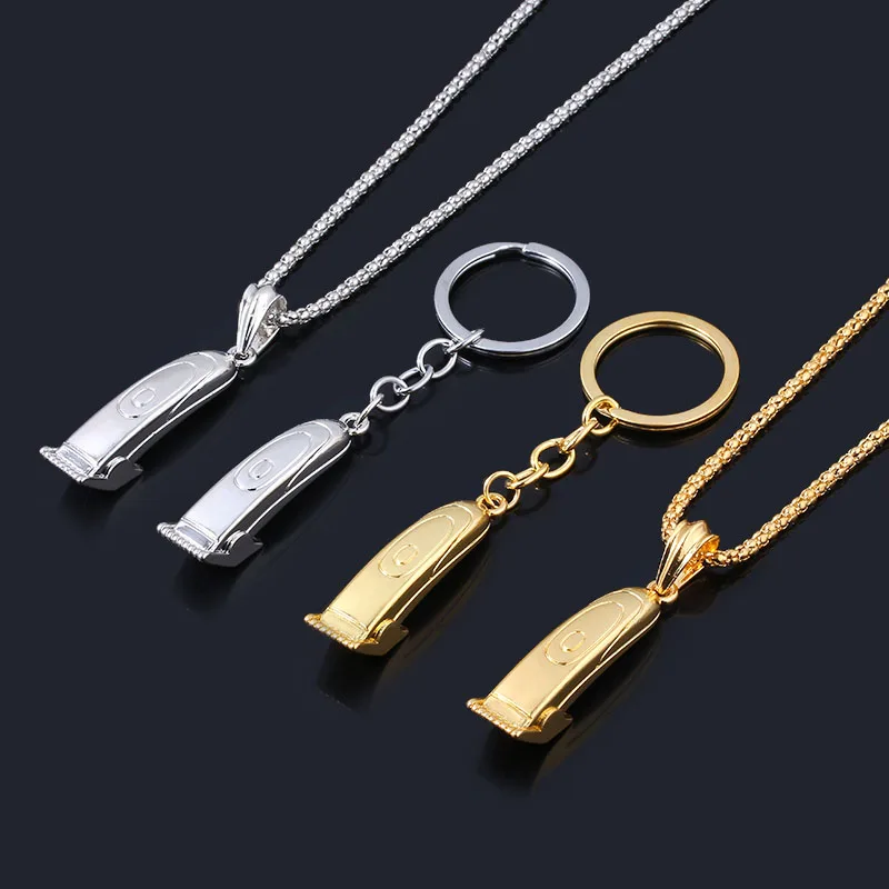 Barber Shop Shaver Razor Keychain Hairclippers Hair Dryer Combs Scissors Pendant Keyring for Barber Key Accessories