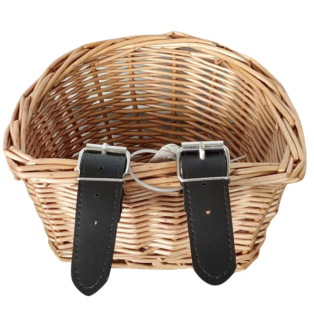 Wicker Bike Basket Cargo Bag Child Bicycle Front Handlebar Mount Basket Hand-woven Rattan Bicycle Storage Holder for BIke Part