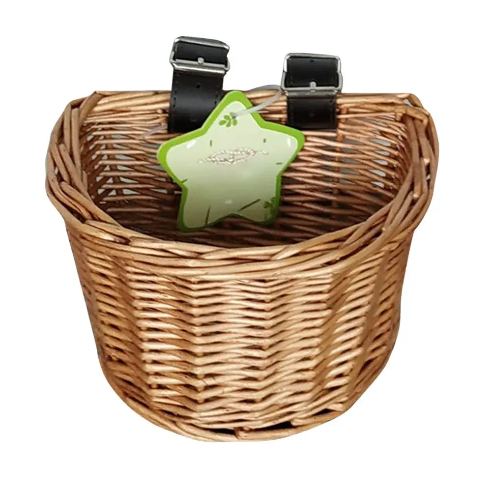 Wicker Bike Basket Cargo Bag Child Bicycle Front Handlebar Mount Basket Hand-woven Rattan Bicycle Storage Holder for BIke Part