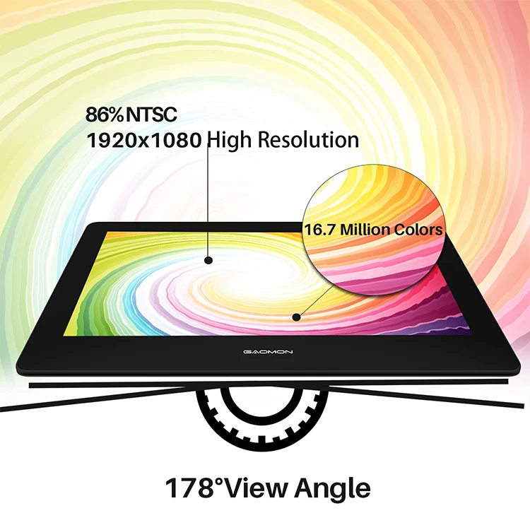 GAOMON PD1320 13.3 Inch Portable Monitor Full Laminated HD 86% NTSC Color Gamut Graphics Tablet Display for Drawing & Painting