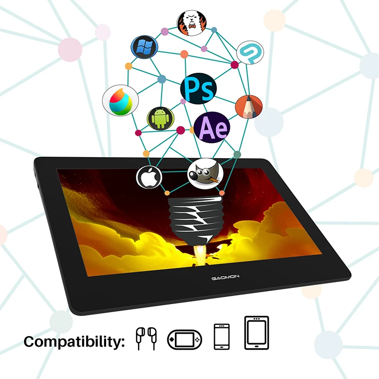 GAOMON PD1320 13.3 Inch Portable Monitor Full Laminated HD 86% NTSC Color Gamut Graphics Tablet Display for Drawing & Painting
