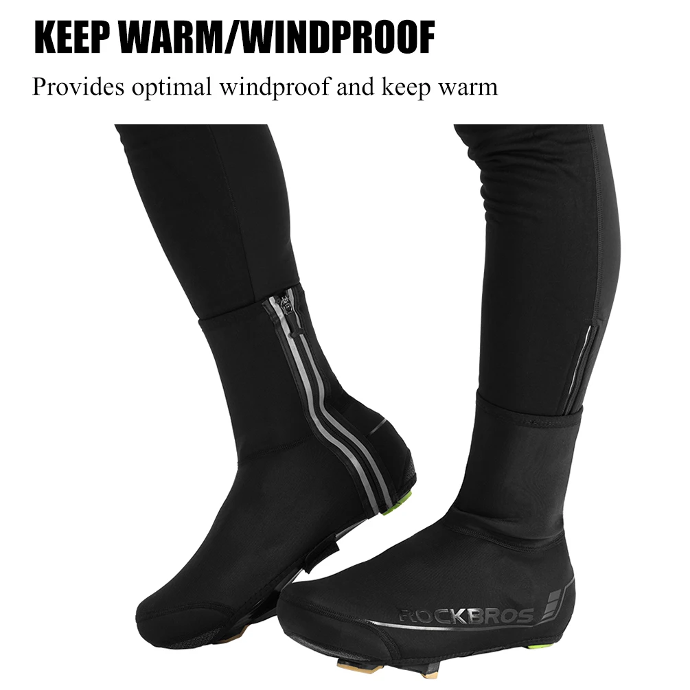 ROCKBROS Winter Cycling Shoe Cover MTB Warmer Overshoes Bike Bicycle Shoes Covers Reflective Windproof Waterproof Protector