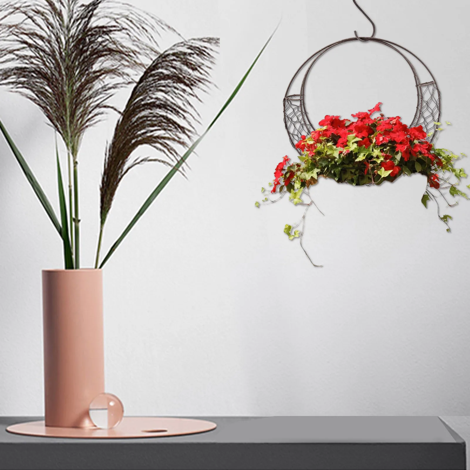 Home Succulent Iron Wreath Moon Shaped Metal Hanging Planter Moon Shape Iron Wire Succulent Pot For Home Garden Decoration