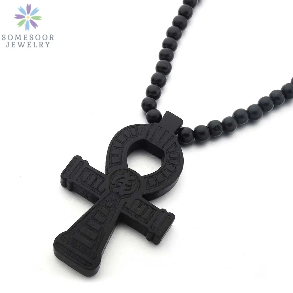 SOMESOOR Adinkra Symbol African Wooden Pendant Necklace Afro Ethnic Elastic Handmade DIY Wood Beads Chain Jewelry For Women Gift