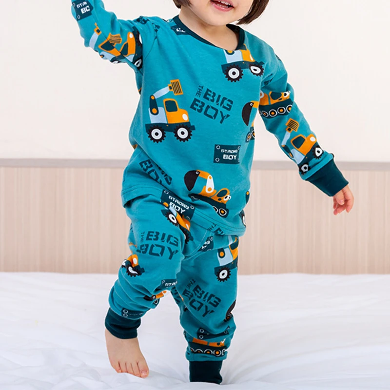 Autumn Winter Thermal Underwear Suit Girl Clothing Sets Boys Pajama Sets Baby No Trace Warm Sleepwear Cartoon Print Kids Clothes