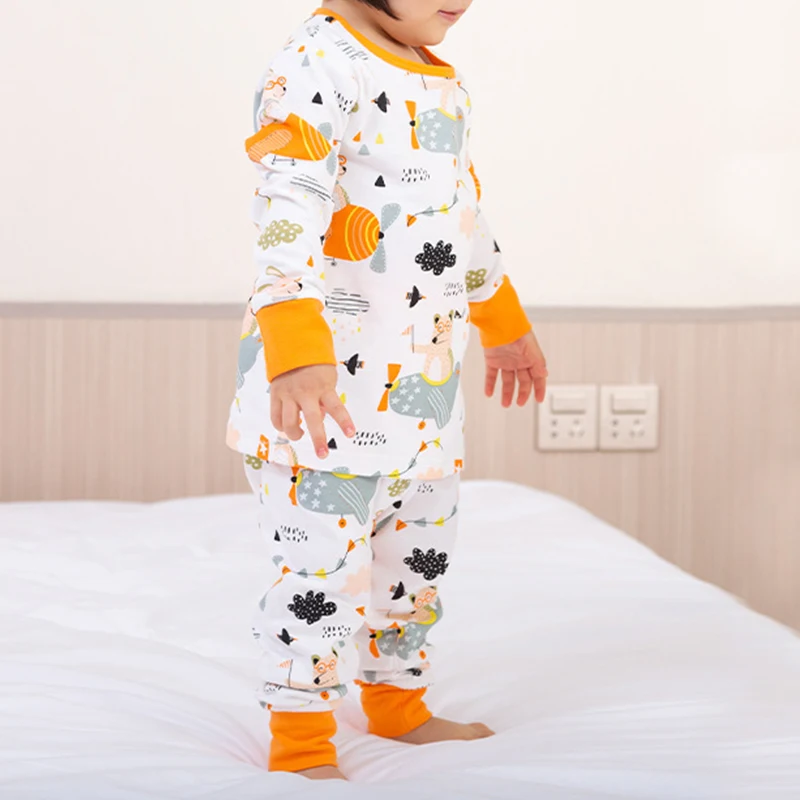 Autumn Winter Thermal Underwear Suit Girl Clothing Sets Boys Pajama Sets Baby No Trace Warm Sleepwear Cartoon Print Kids Clothes