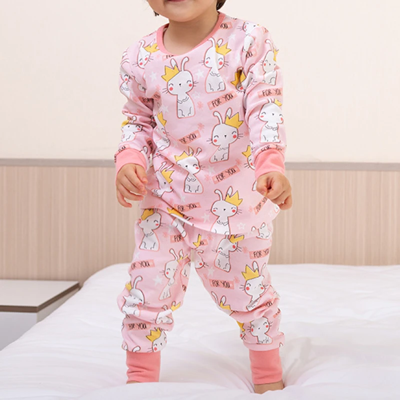 Autumn Winter Thermal Underwear Suit Girl Clothing Sets Boys Pajama Sets Baby No Trace Warm Sleepwear Cartoon Print Kids Clothes