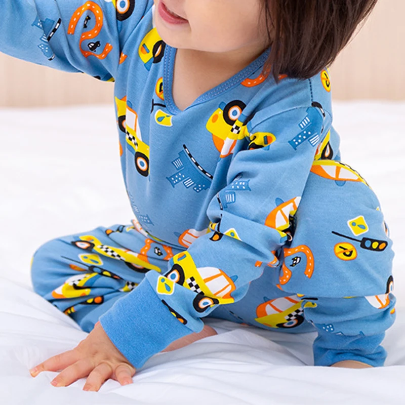 Autumn Winter Thermal Underwear Suit Girl Clothing Sets Boys Pajama Sets Baby No Trace Warm Sleepwear Cartoon Print Kids Clothes