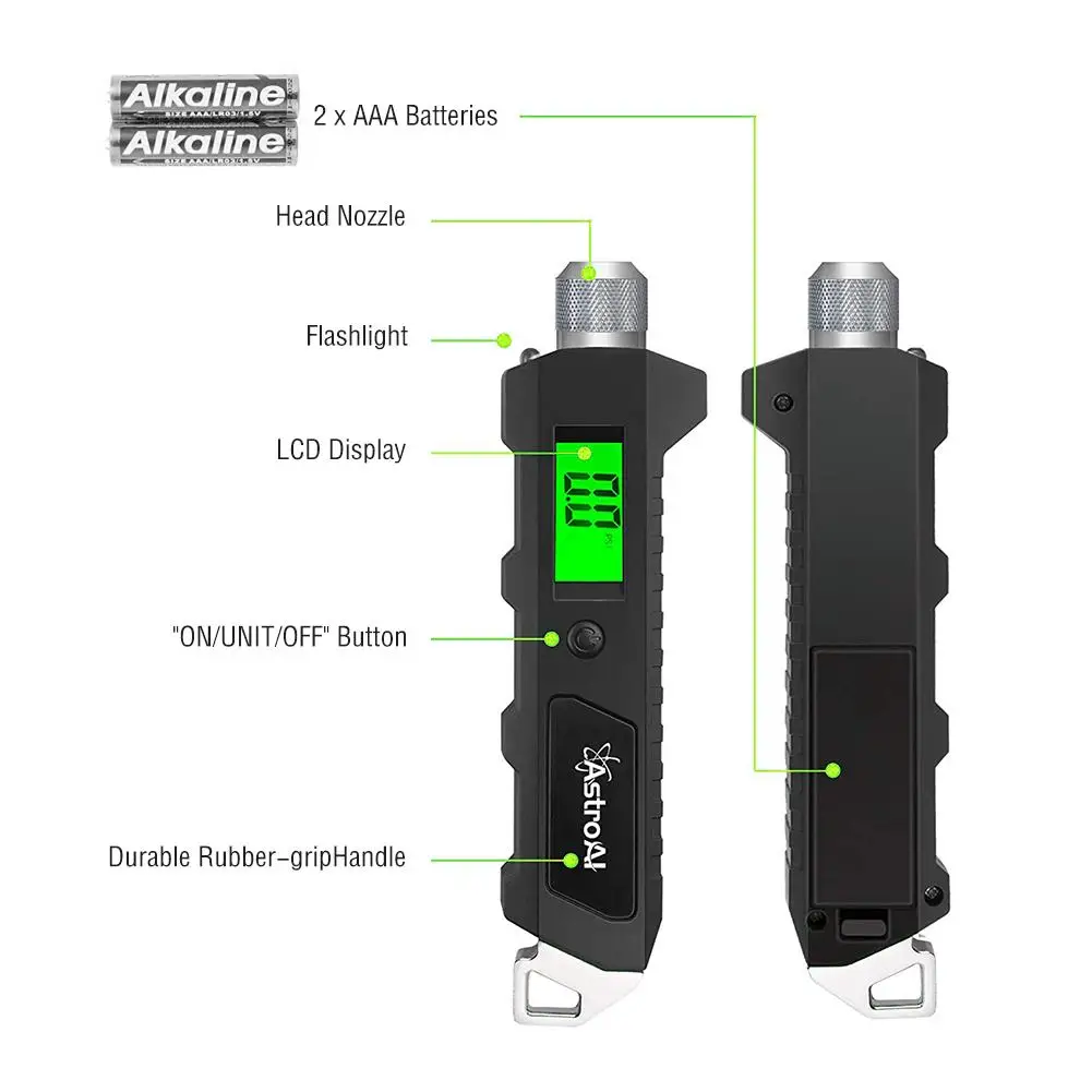 Digital Tire Pressure Gauge 230 PSI 4 Settings Heavy Duty Non-Slip With Larger Backlit LCD Flashlight For Car Bicycle Accessory