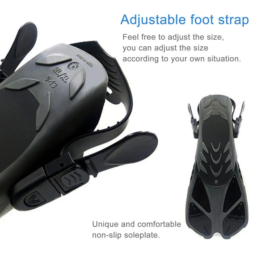 Flippers Short Adjustable Swim Fins Scuba Diving Fins Short Men women Snorkel Swimming Fins Kids Flippers Equipment Set
