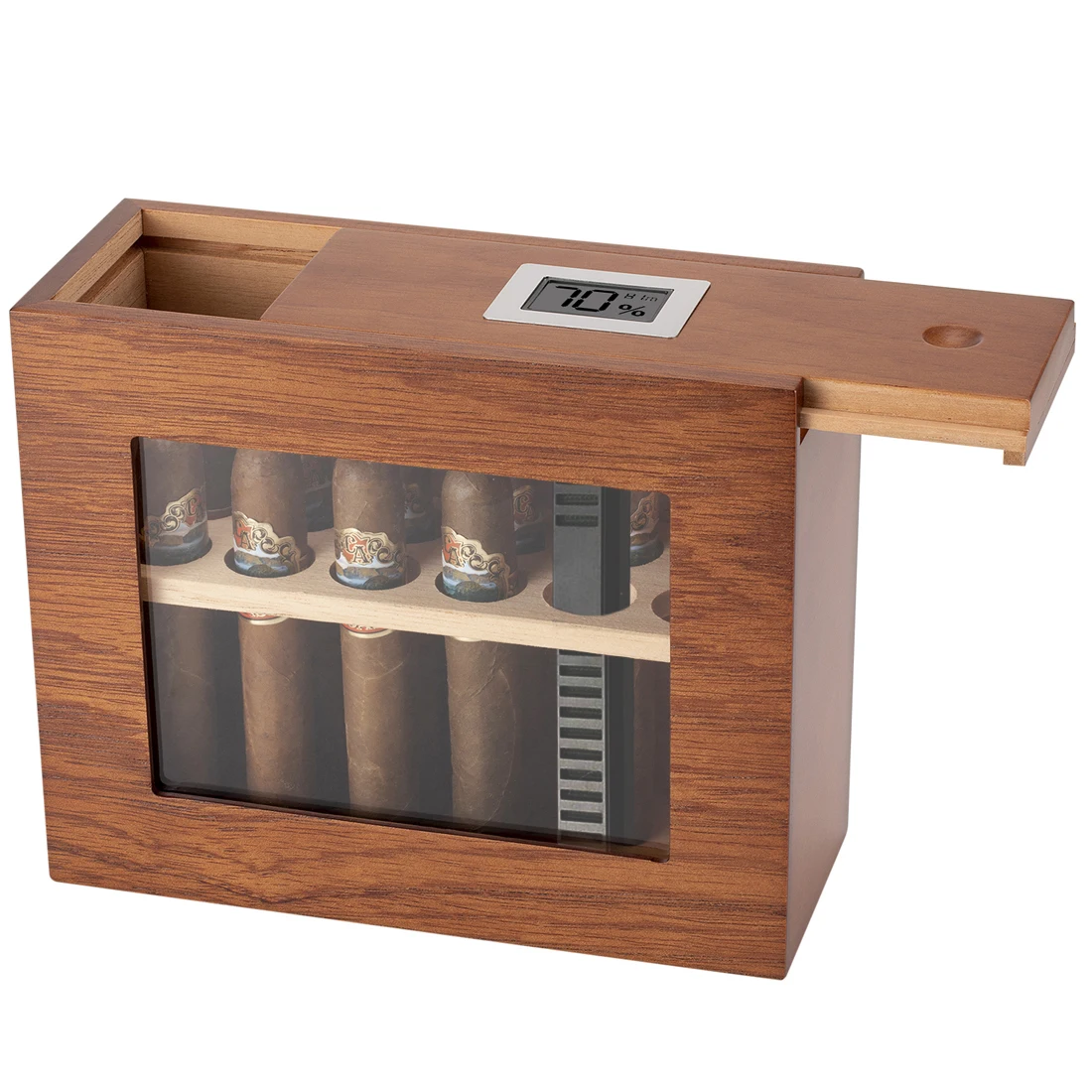 Xifei Wood Cigar Humidor Box Visible Glass Window Smoking Accessories Unique Design Cigarette Case With Hygrometer