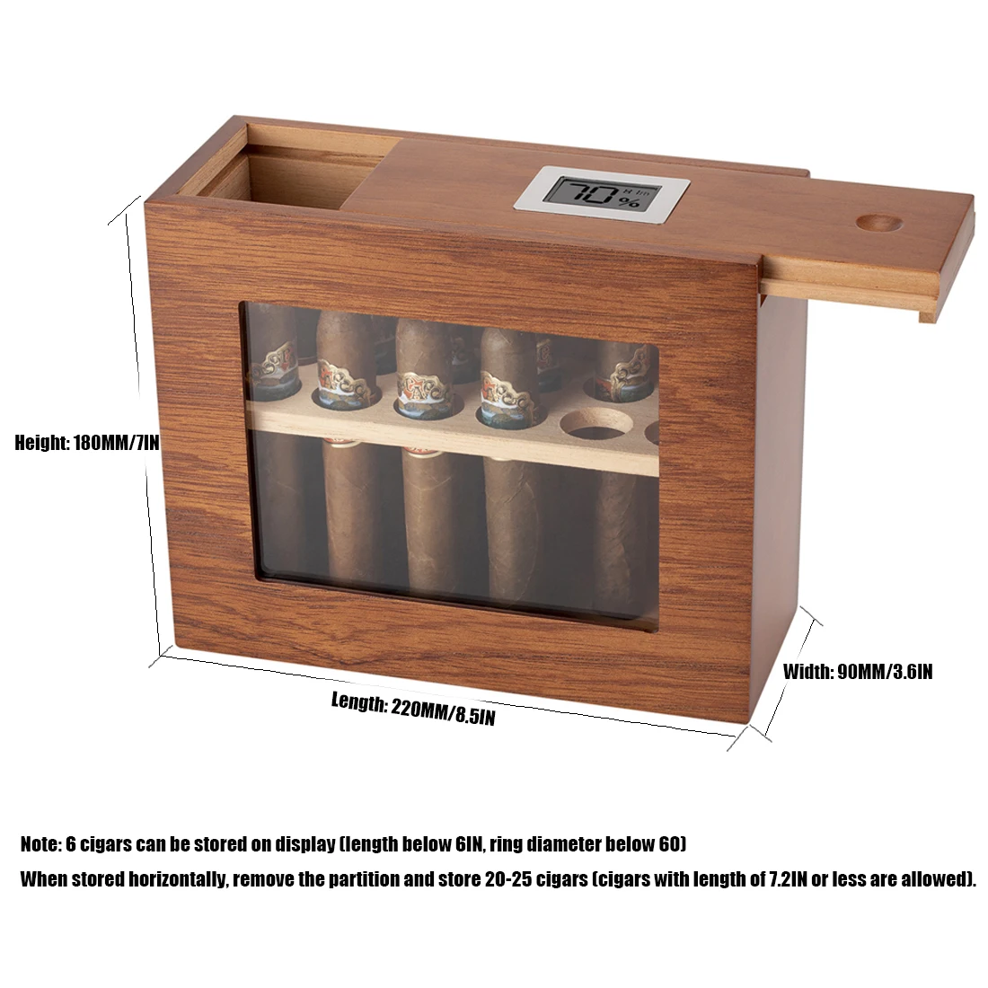 Xifei Wood Cigar Humidor Box Visible Glass Window Smoking Accessories Unique Design Cigarette Case With Hygrometer