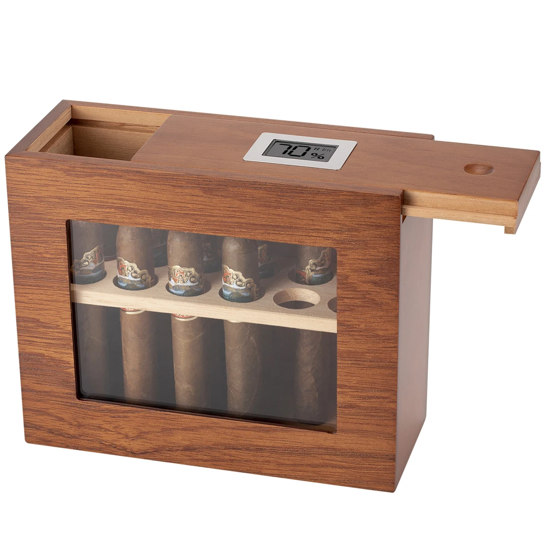 Xifei Wood Cigar Humidor Box Visible Glass Window Smoking Accessories Unique Design Cigarette Case With Hygrometer
