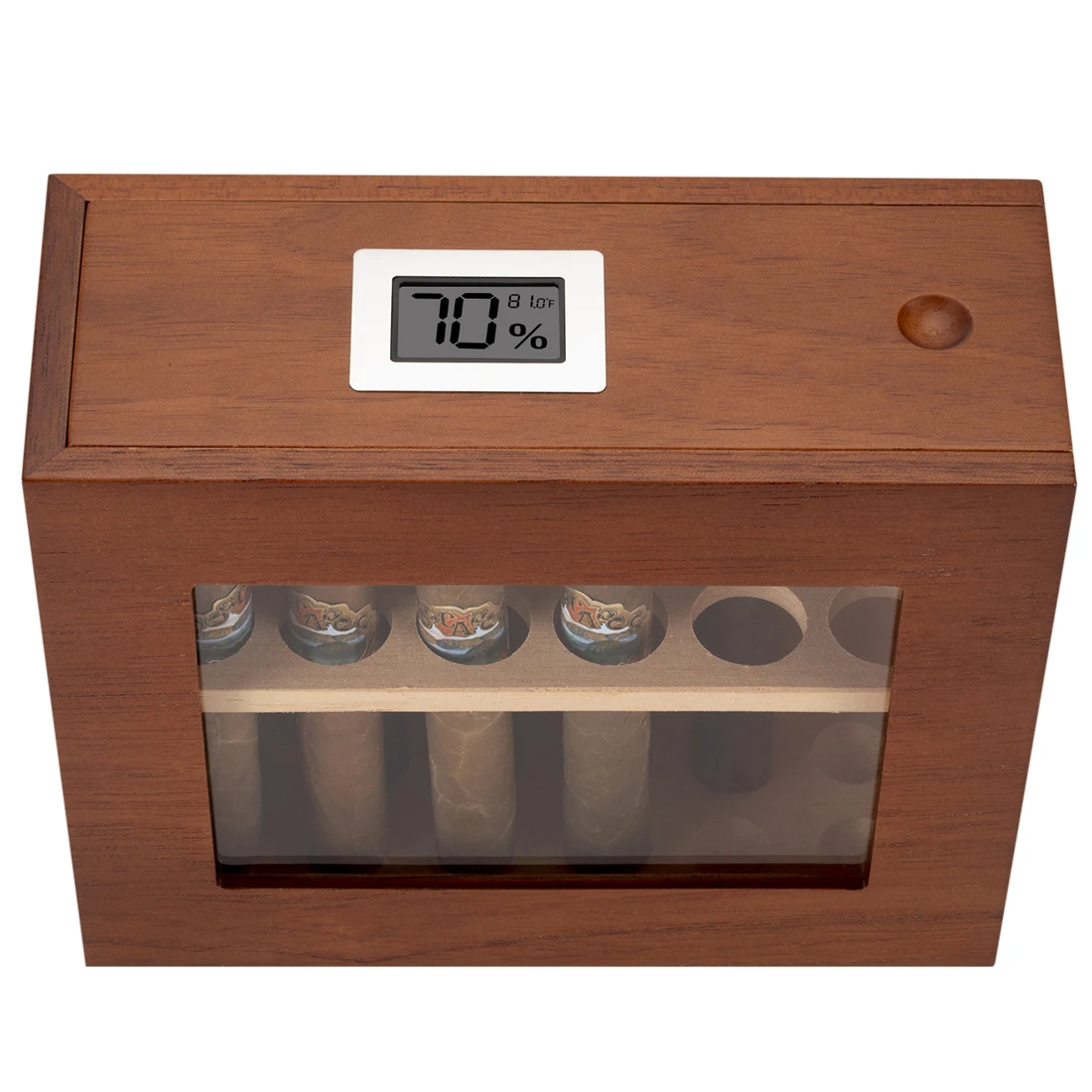 Xifei Wood Cigar Humidor Box Visible Glass Window Smoking Accessories Unique Design Cigarette Case With Hygrometer