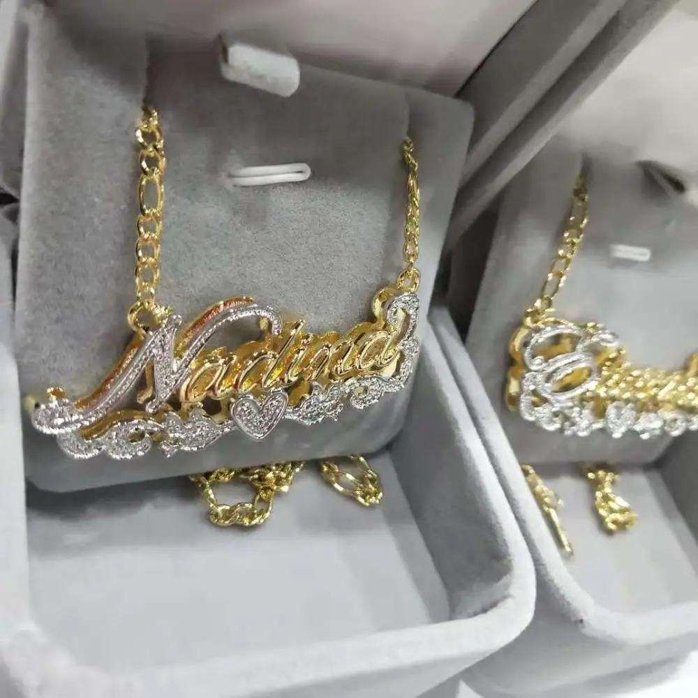 3D Necklace Hip Hop Custom Necklaces Double Color Custom Name Necklace Name Personalized Double Gold Plated Nameplate Christmas