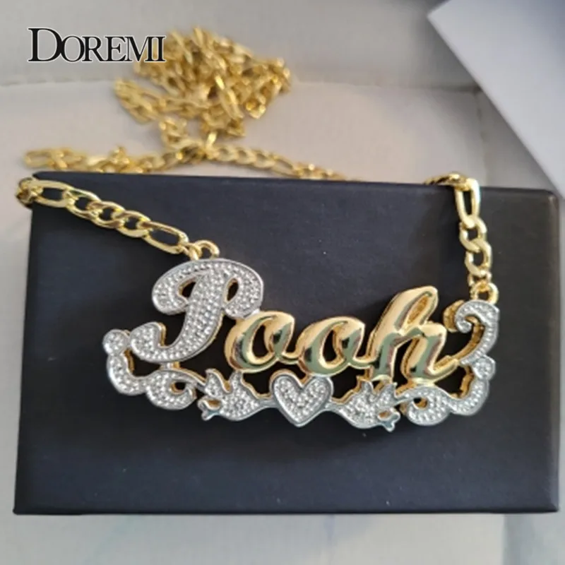 3D Necklace Hip Hop Custom Necklaces Double Color Custom Name Necklace Name Personalized Double Gold Plated Nameplate Christmas