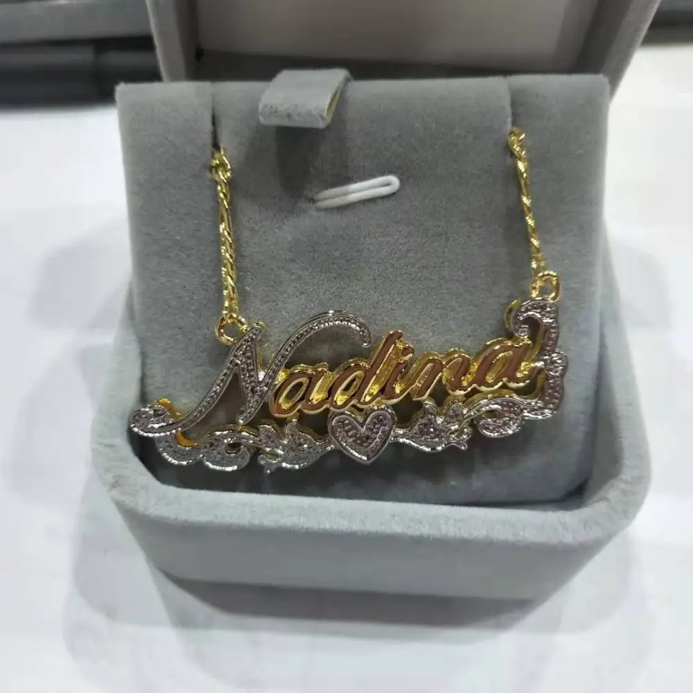 3D Necklace Hip Hop Custom Necklaces Double Color Custom Name Necklace Name Personalized Double Gold Plated Nameplate Christmas