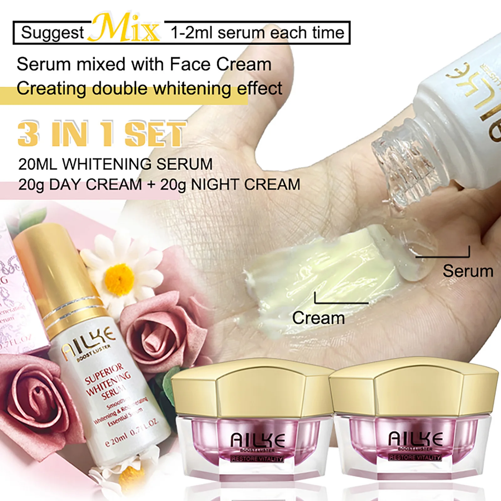 AILKE Face Cream With Hyaluronic Acid, Whitening, Moisturizing, Reduce Wrinkles, Dark Spots, for All Skin Types Beauty Set