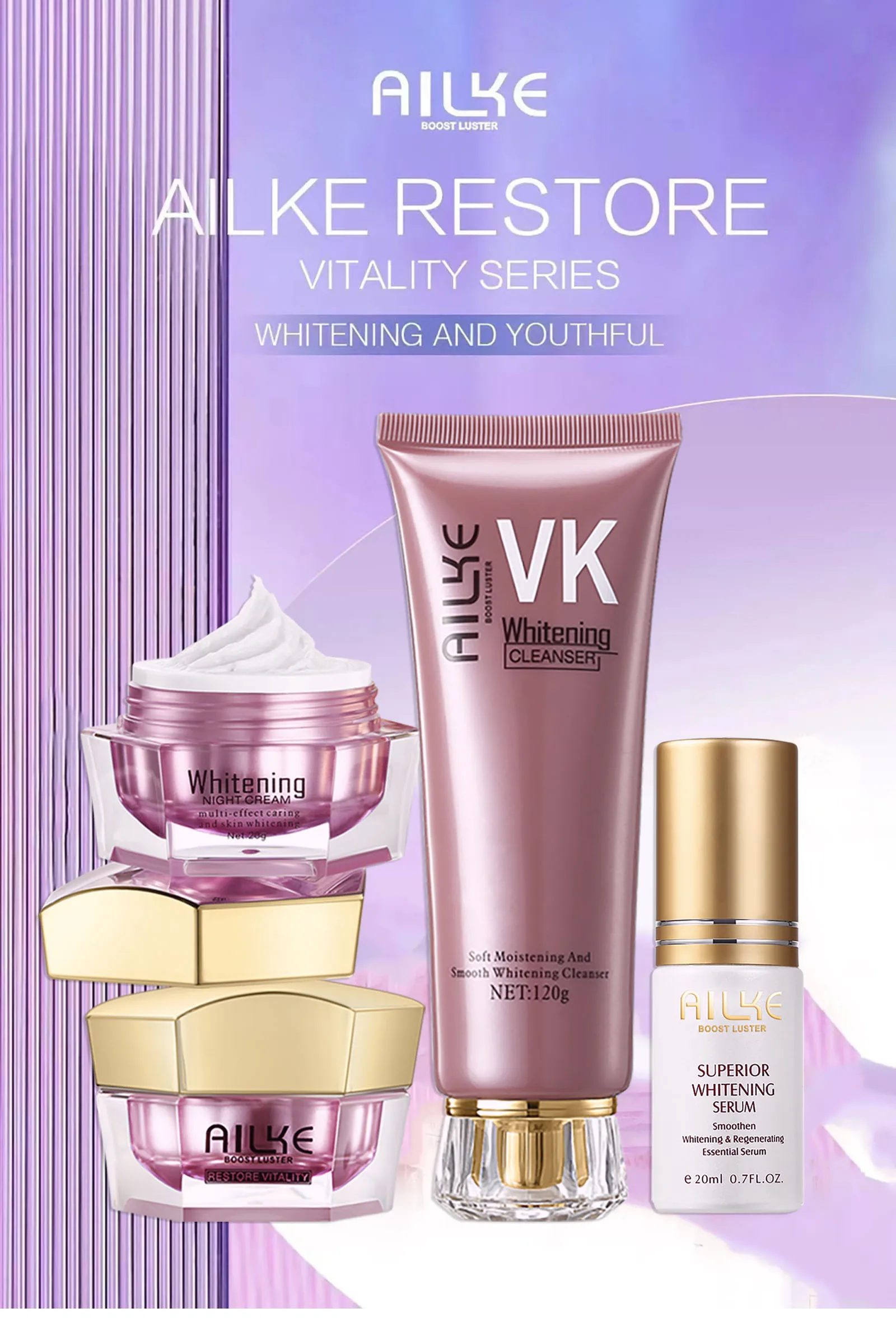 AILKE Face Cream With Hyaluronic Acid, Whitening, Moisturizing, Reduce Wrinkles, Dark Spots, for All Skin Types Beauty Set