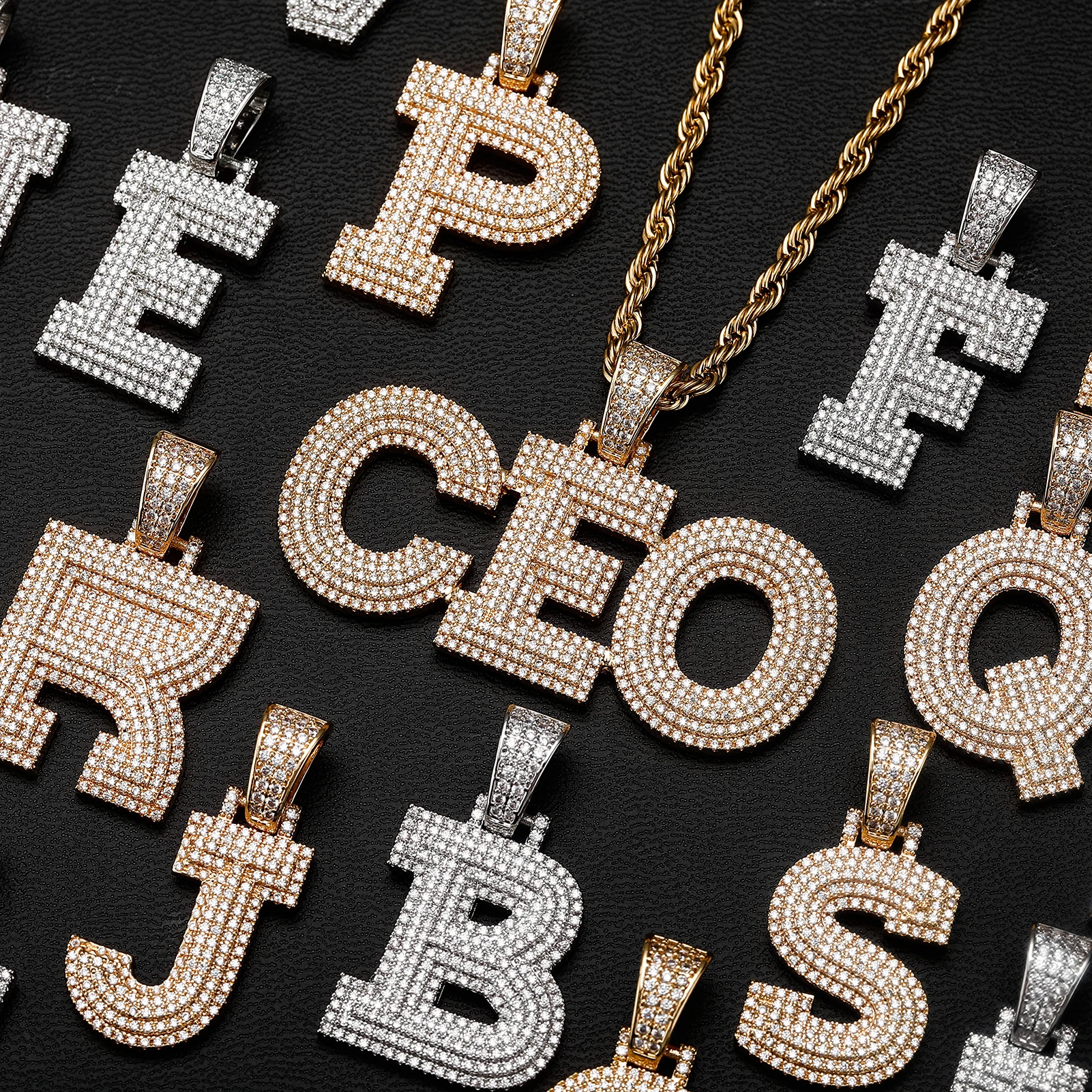 JINAO NEW Stitching Letter Charm Ice Cravejado Cubic Zircon Custom Letters With 4mm tennis chain Men and Women Jewelry For Gift