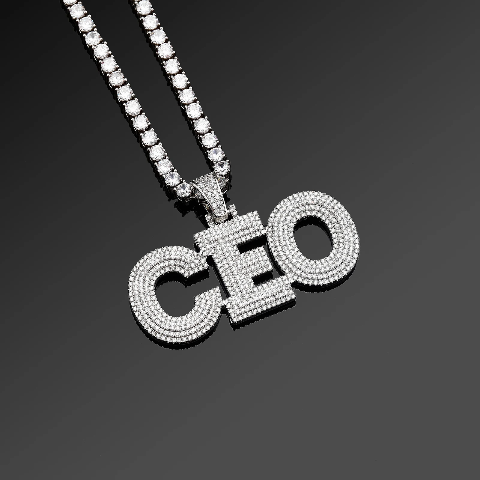 JINAO NEW Stitching Letter Charm Ice Cravejado Cubic Zircon Custom Letters With 4mm tennis chain Men and Women Jewelry For Gift