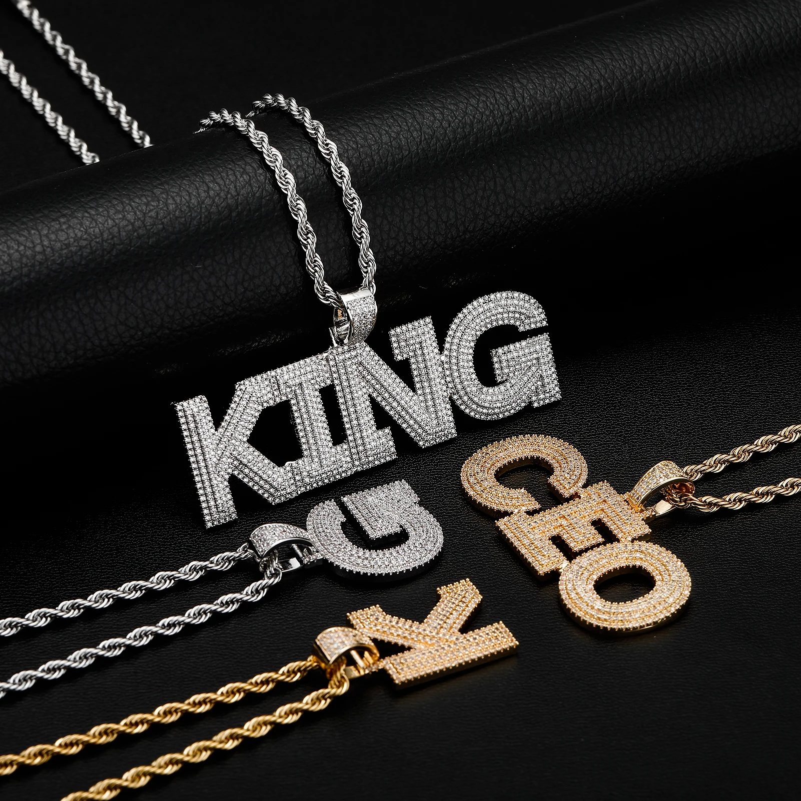 JINAO NEW Stitching Letter Charm Ice Cravejado Cubic Zircon Custom Letters With 4mm tennis chain Men and Women Jewelry For Gift