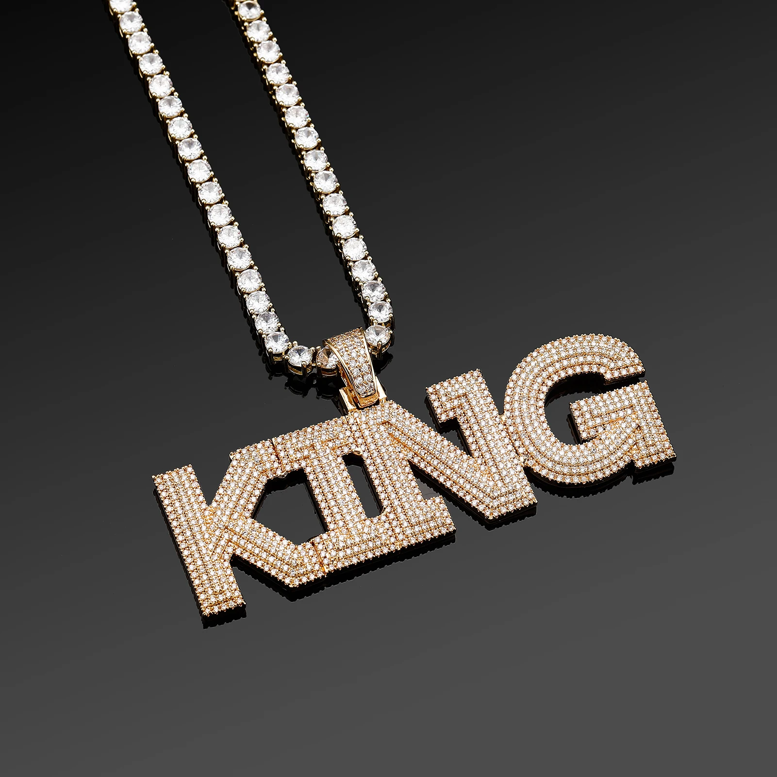 JINAO NEW Stitching Letter Charm Ice Cravejado Cubic Zircon Custom Letters With 4mm tennis chain Men and Women Jewelry For Gift