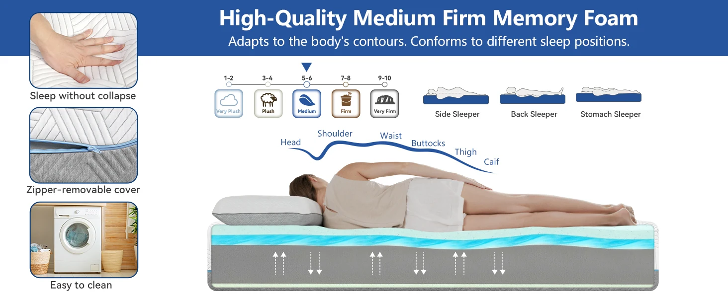 Hcore 12 Inch Queen Size Mattress,Bedroom Furniture Medium Firm to Firm Bamboo Memory Foam Mattress for Back Pain.