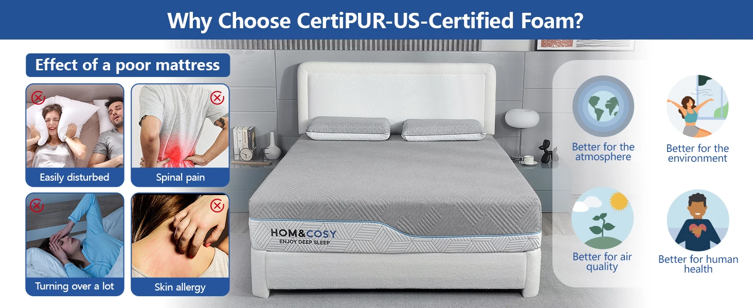 Hcore 12 Inch Queen Size Mattress,Bedroom Furniture Medium Firm to Firm Bamboo Memory Foam Mattress for Back Pain.