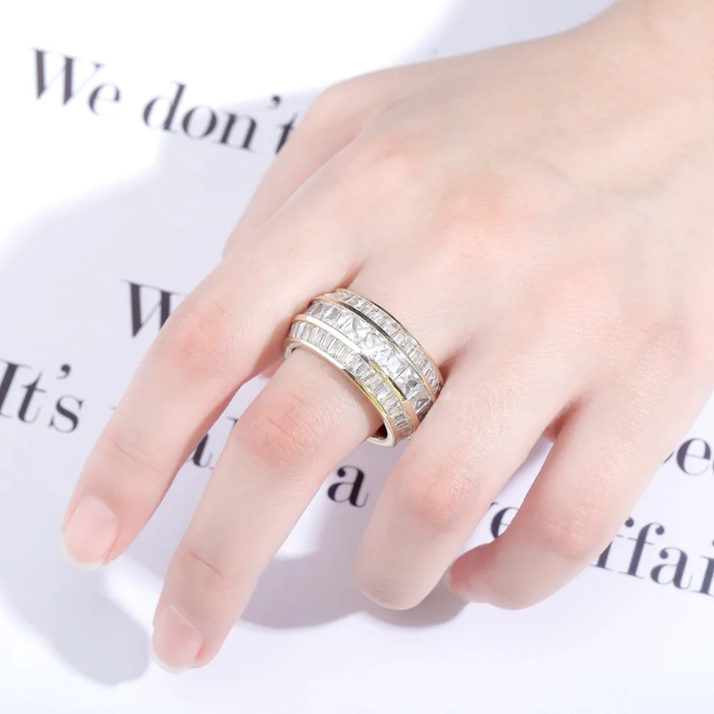 GUCY Bling Baguette Zircon Men's Ring Copper Charm Gold Silver Color Party RING Fashion Hip Hop Rock Jewelry