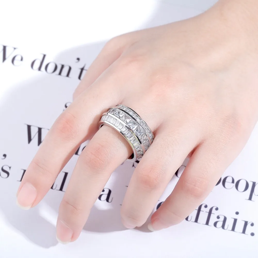 GUCY Bling Baguette Zircon Men's Ring Copper Charm Gold Silver Color Party RING Fashion Hip Hop Rock Jewelry