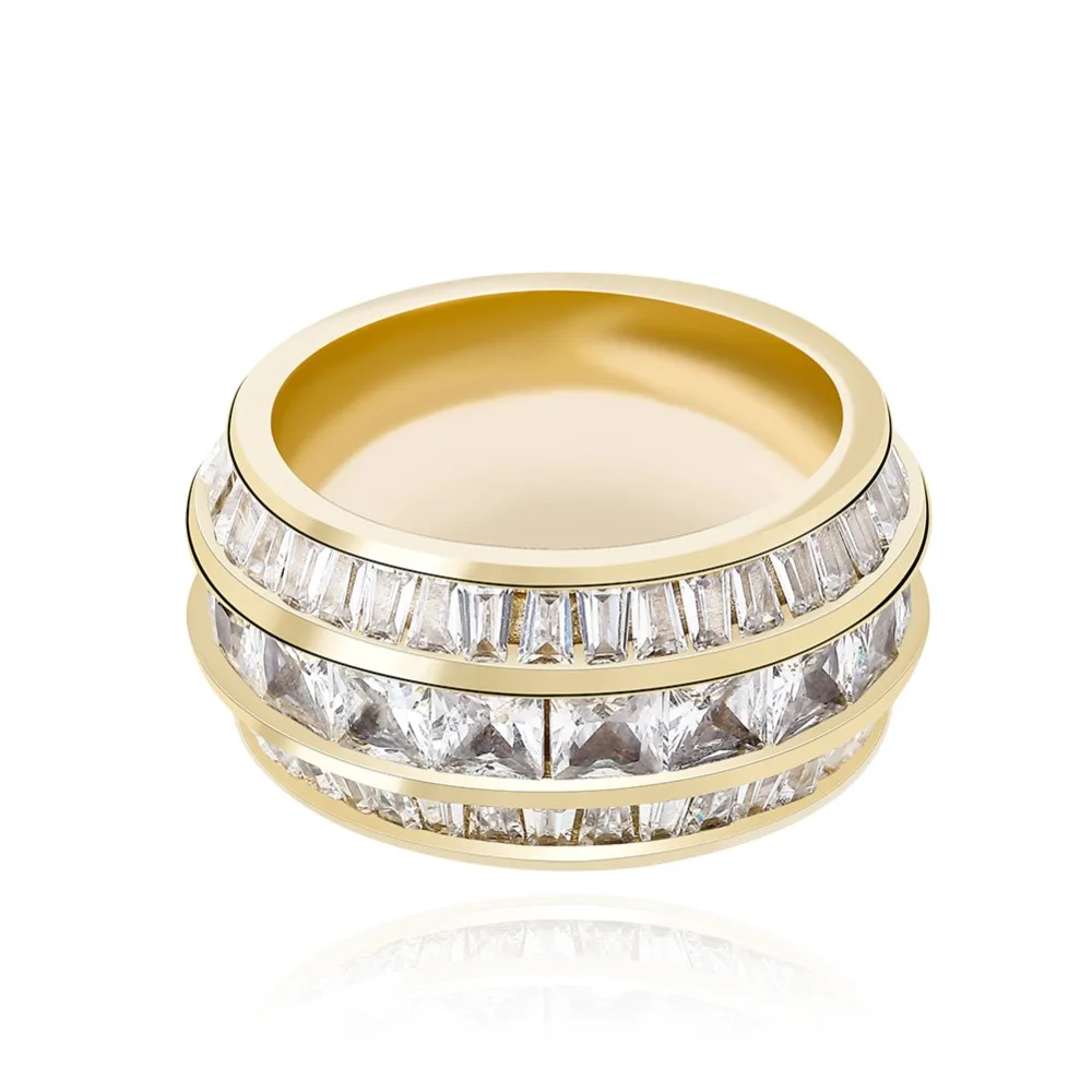 GUCY Bling Baguette Zircon Men's Ring Copper Charm Gold Silver Color Party RING Fashion Hip Hop Rock Jewelry