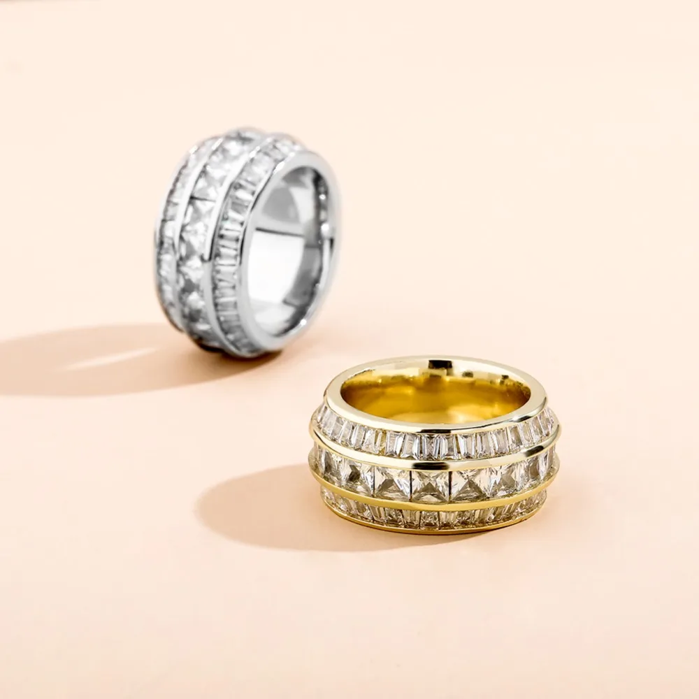 GUCY Bling Baguette Zircon Men's Ring Copper Charm Gold Silver Color Party RING Fashion Hip Hop Rock Jewelry