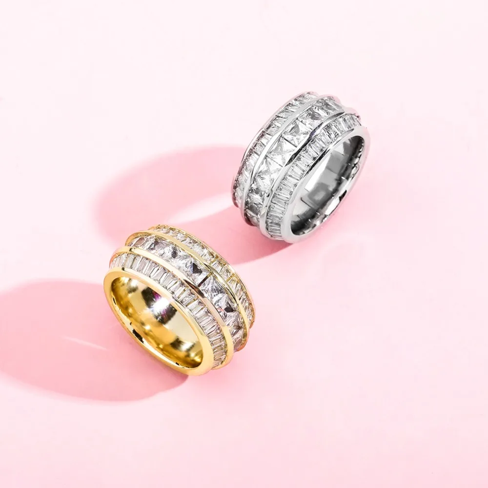 GUCY Bling Baguette Zircon Men's Ring Copper Charm Gold Silver Color Party RING Fashion Hip Hop Rock Jewelry