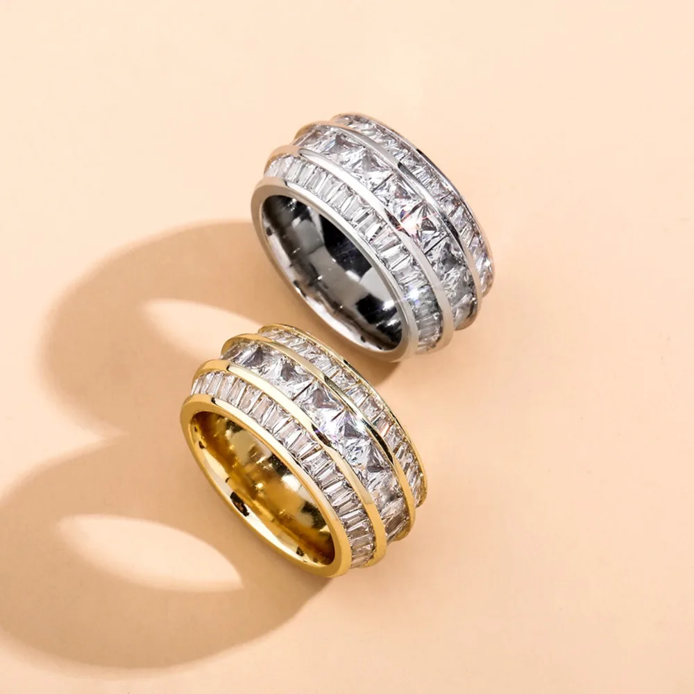 GUCY Bling Baguette Zircon Men's Ring Copper Charm Gold Silver Color Party RING Fashion Hip Hop Rock Jewelry