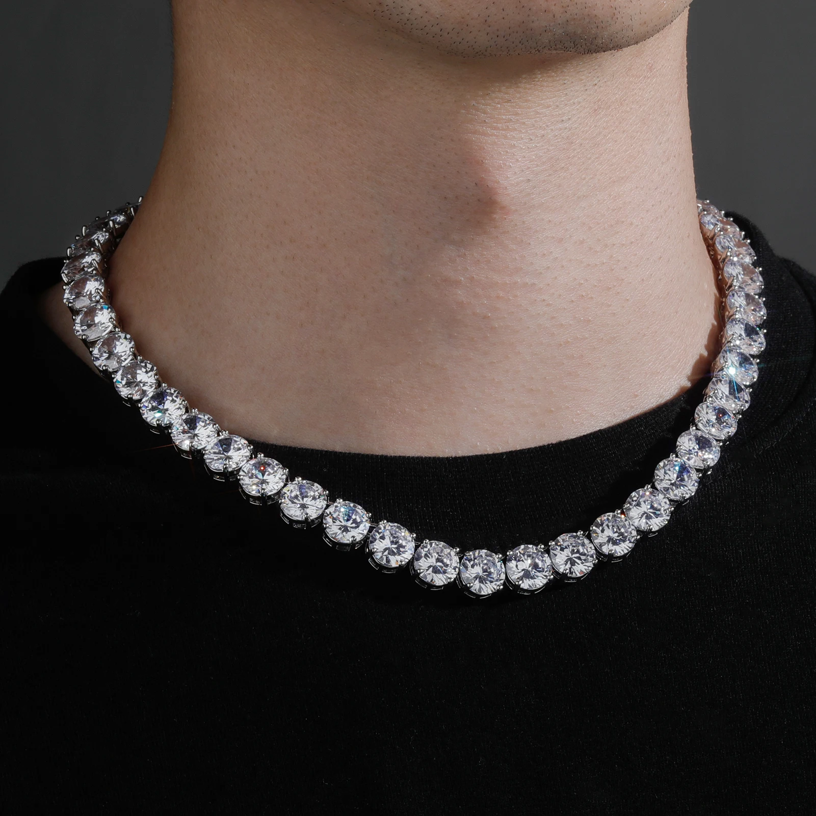 GUCY High Quality 10mm Tennis Chain Mens Zircon 1 Row CZ Iced Out Necklace Copper Hip Hop Jewelry Wholesale