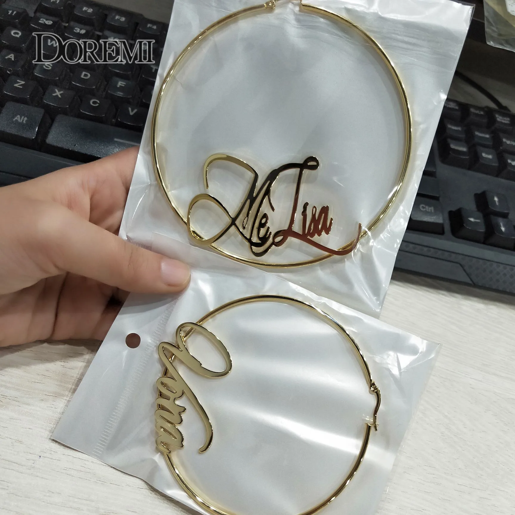 DOREMI 30-100 mm Stainless Steel Letter Earrings Round Custom Name Earrings Female Nameplate Earrings Anti-allergy 25-100mm