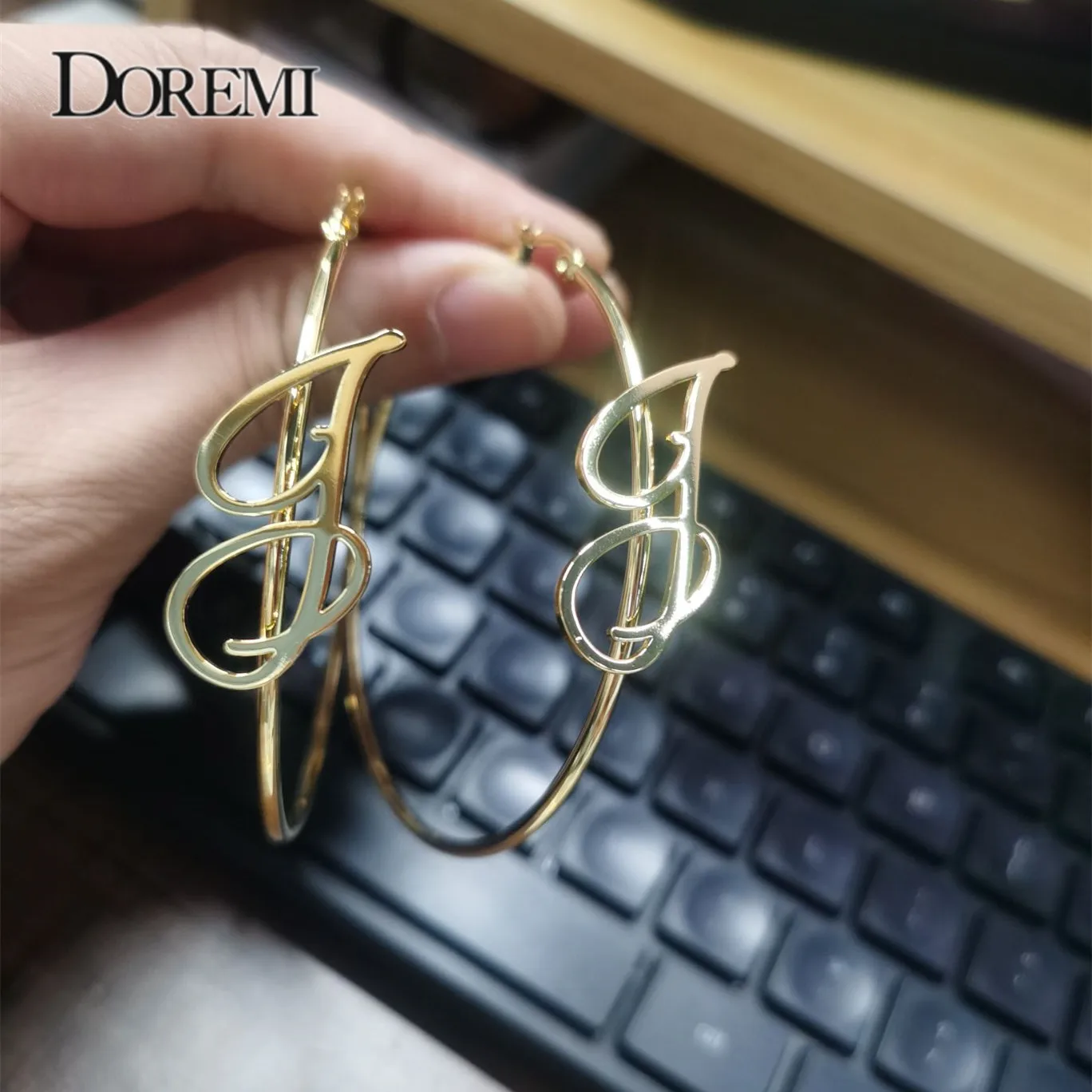 DOREMI 30-100 mm Stainless Steel Letter Earrings Round Custom Name Earrings Female Nameplate Earrings Anti-allergy 25-100mm