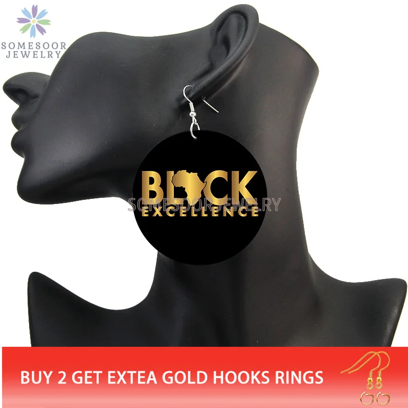 SOMESOOR Black Woman Excellence Dope Pride Wooden Drop Earrings Unapologetically African Map Design Loops Dangle For Lady Gifts