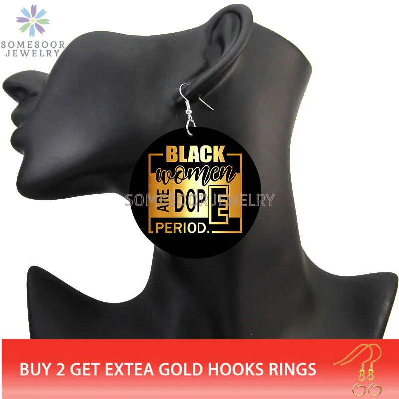 SOMESOOR Black Woman Excellence Dope Pride Wooden Drop Earrings Unapologetically African Map Design Loops Dangle For Lady Gifts