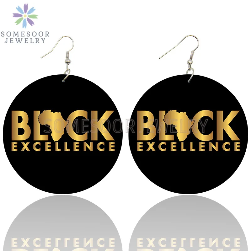 SOMESOOR Black Woman Excellence Dope Pride Wooden Drop Earrings Unapologetically African Map Design Loops Dangle For Lady Gifts