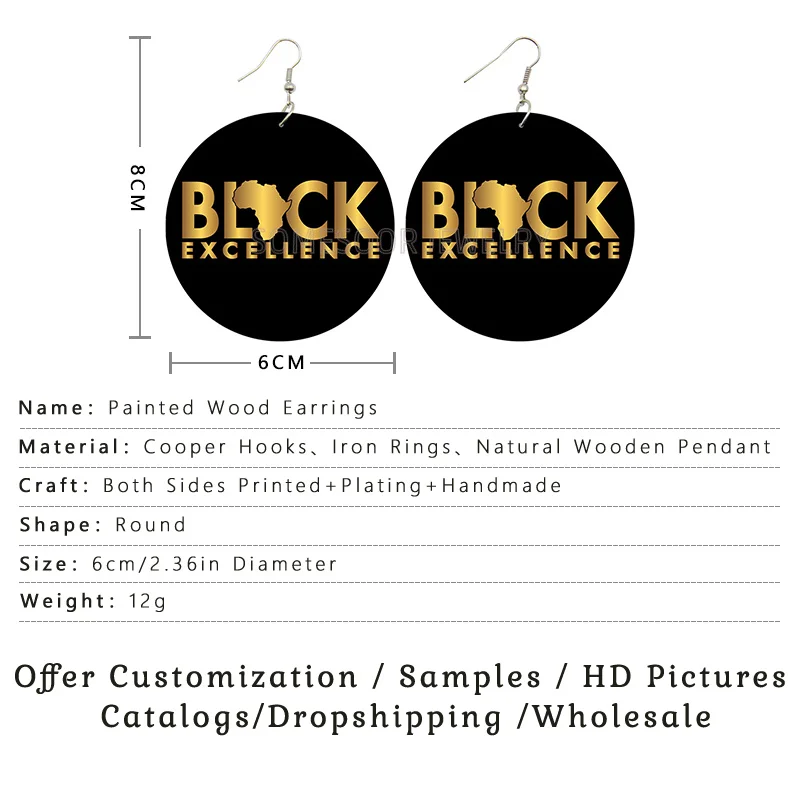 SOMESOOR Black Woman Excellence Dope Pride Wooden Drop Earrings Unapologetically African Map Design Loops Dangle For Lady Gifts