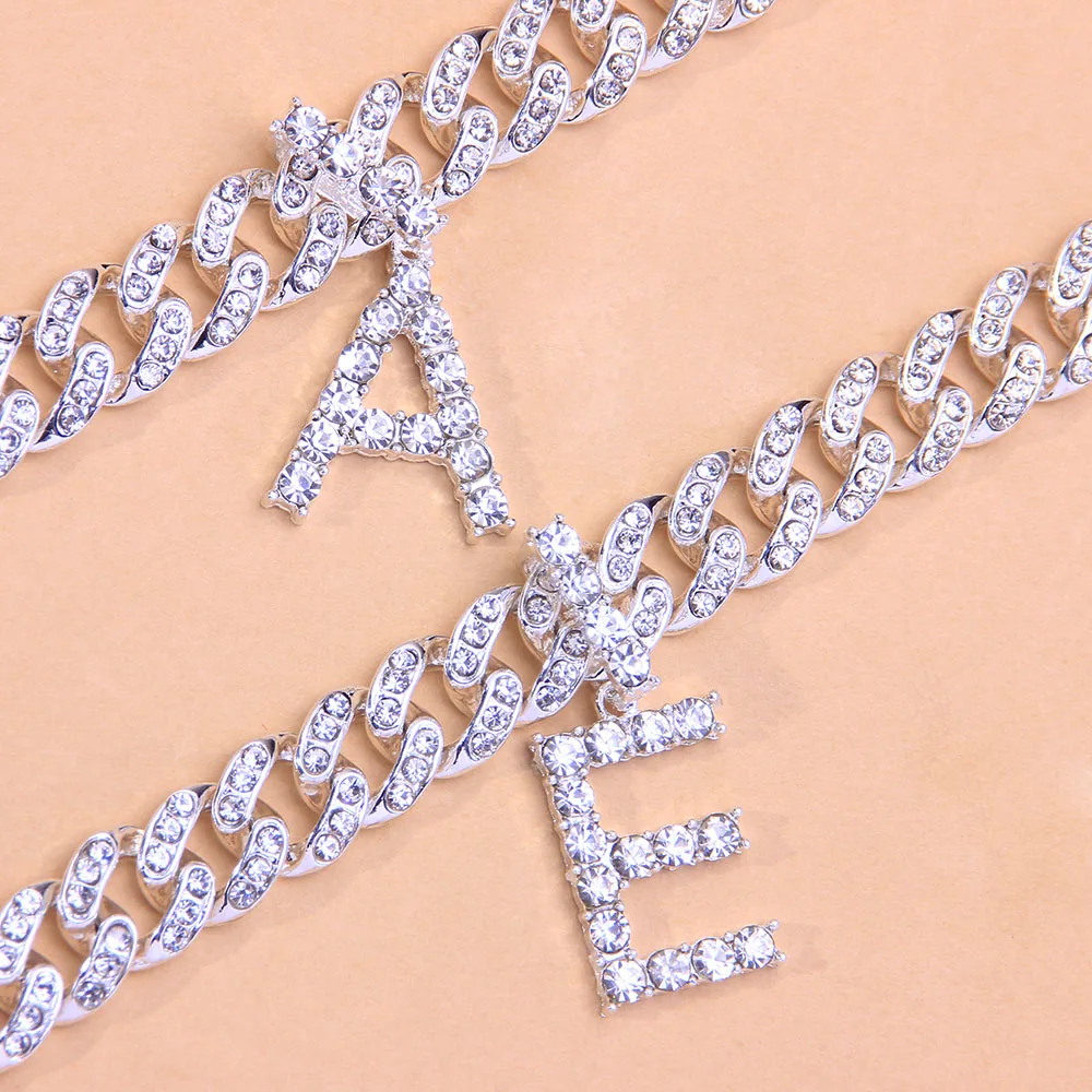 Pendant Crystal Hip Hop 26 Letter Anklets Wholesale for Women Men Bling Foot Cuban Link Anklet Bracelet Chunky Iced Out Jewelry
