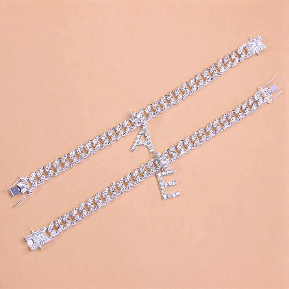 Pendant Crystal Hip Hop 26 Letter Anklets Wholesale for Women Men Bling Foot Cuban Link Anklet Bracelet Chunky Iced Out Jewelry