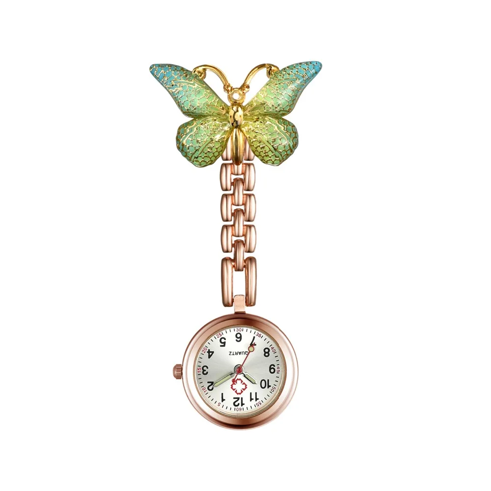 LANCARDO New Arrival Lovely Crystal Butterfly Pocket Medical Nurse Watch 3 Color Pendant Hanging Quartz Clock relogio de bolso