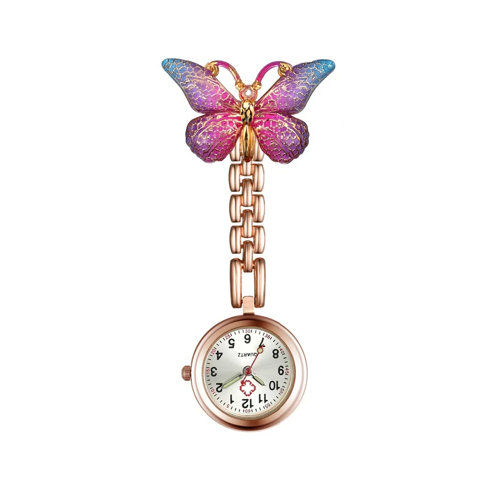 LANCARDO New Arrival Lovely Crystal Butterfly Pocket Medical Nurse Watch 3 Color Pendant Hanging Quartz Clock relogio de bolso