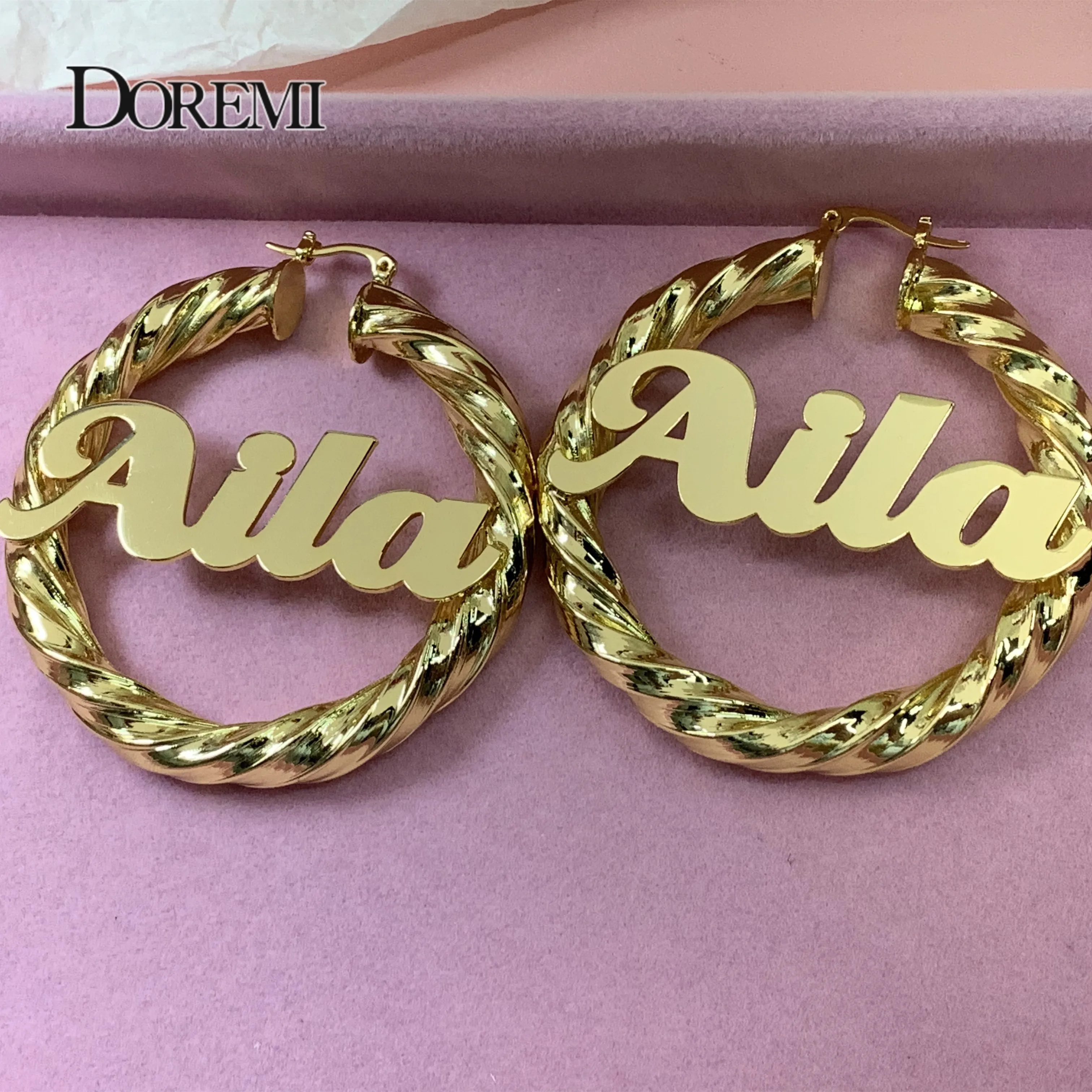 DOREMI 55mm Sexy Name Earrings Customizable Number Logo Customize Earrings Custom Hoops Statement Custom Jewelry Best Gift Women